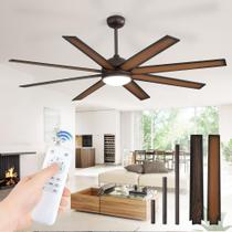 Ventilador de teto Fabbulous 165 cm, controle remoto LED de bronze de 8 lâminas
