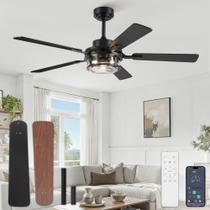 Ventilador de Teto Fanbulous 52" Preto Rústico em Madeira com Luz e Controle Remoto