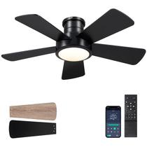 Ventilador de teto Hounberi 40" Black Flush Mount Reversible DC