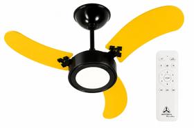 Ventilador de Teto Inverter Led Colors Preto 3 Pás Amarelas Bivolt + Controle