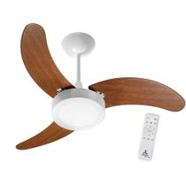 Ventilador De Teto Inverter Super Led BRANCO 3 Pás Madeira Led 18W 6500K 55W Bivolt Com Controle 54-3317 Ventidelta