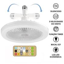 Ventilador de Teto LED 36W E27, Com Controle Remoto e Luz Ajustável