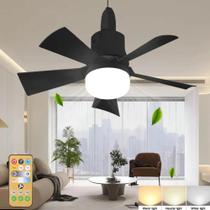 Ventilador de teto LED com controle remoto luz regulável 30W base E27 moderno ventiladores sem fio na cor preto