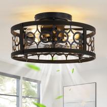 Ventilador de teto LEDIARY 16" Caged Light Remote 6 Velocidades Preto