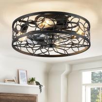 Ventilador de teto LEDIARY 18" Black Caged Low Profile Fan Light