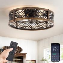 Ventilador de teto LEDIARY 20" Caged Light App Remote Black Gold