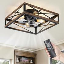Ventilador de teto LEDIARY 20" Rustic Square Caged Light Remote