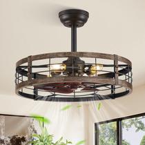 Ventilador de teto LEDIARY 22" Caged Light Remote Black Gold