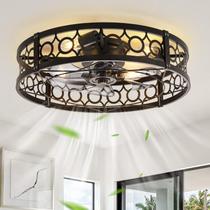 Ventilador de teto LEDIARY 23" Caged Flush Mount preto com controle remoto