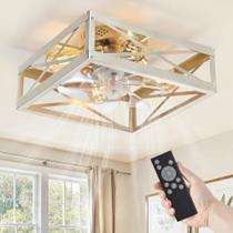 Ventilador de teto LEDIARY Brushed Nickel Square Flush Mount 6 velocidades