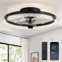 Ventilador de teto LEDIARY Flush Mount com luzes de 50 cm com controle remoto preto