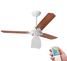 Ventilador de Teto Lumi Loren Sid Branco Pás Mogno com Controle Remoto