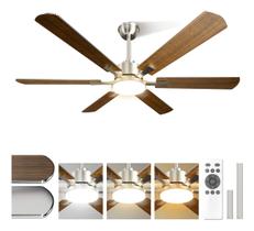 Ventilador De Teto Moderno 52" Com Luz E Controle Remoto, 6 Pás, Pás Duplas, Motor Cc Reversível Silencioso, Luz Led Regulável + 6 Velocidades Ventilador De Teto Moderno 52" Com Luz E Controle Remoto, 6 Pás, Pás Duplas, Motor Cc Reversível Silencioso, Luz Led Regulável + 6 Velocidades