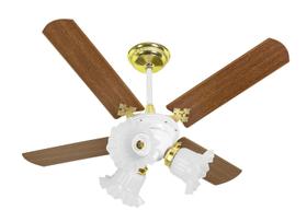 Ventilador De Teto New Zeta 4 Pás Branco/Mogno 220v+Controle