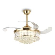 Ventilador De Teto Retrátil Air Cristal Dourado Lustre Led 30w Bivolt Opus Controle Remoto Economia Resfriamento Moderno