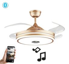 ventilador de teto retrátil bivolt com 4 pás som bluetooth.