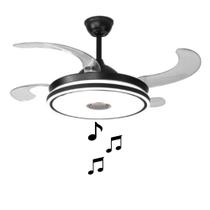 Ventilador de Teto Retrátil Led 60w Preto 4 pás Com Bluetooth e Controle Remoto Rio Gadita