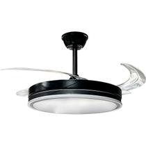 Ventilador de Teto Retrátil Preto Silencioso LED 36W 3 Cores com Controle Remoto Bivolt