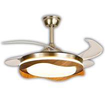 Ventilador de Teto Retrátil Woodline Dourado Madeira Disoma 78W com LED Multicolor 3000K 4000K 6500K Controle Remoto Silencioso Dimerizável