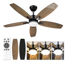 Ventilador De Teto Rústico 42 Com Luz Led E Controle Remoto, 5 Pás, 6 Velocidades, 3 Cores De Luz Ajustáveis, Silencioso