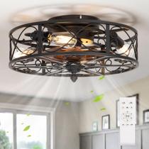 Ventilador de teto SHLUCE 18,5 polegadas Caged Flush Mount Remote preto
