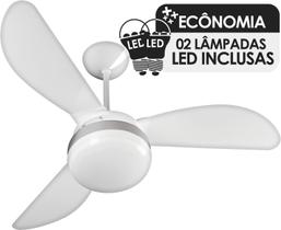 Ventilador de Teto Ventisol Fênix Branco / Silver 3 Pás, Cv3, 02 Lâmpadas Led Inclusas