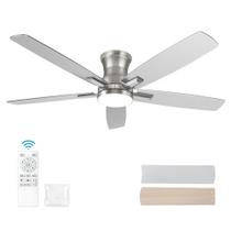 Ventilador de teto YUHAO 132 cm níquel escovado LED com controle remoto e 6 velocidades