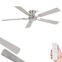 Ventilador de Teto ZMISHIBO 52 Polegadas Sem Luz, Montagem Reta Perfil Baixo, Ventilador Moderno Níquel Sem Luz, Controle Remoto e Motor DC Silencioso, para Ambientes Internos e Externos, Quarto, Sala de Estar