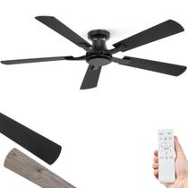 Ventilador de Teto ZMISHIBO 52 Polegadas Sem Luz, Montagem Reta Perfil Baixo, Ventilador Moderno Preto Sem Luz, Controle Remoto e Motor DC Silencioso, para Ambientes Internos e Externos, Quarto, Sala de Estar