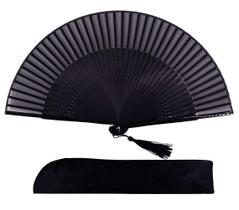 Ventilador dobrável Amajiji Handheld Bamboo Silk 21cm preto Ventilador dobrável Amajiji Handheld Bamboo Silk 21cm preto