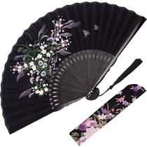 Ventilador dobrável JOHOUSE Vintage Floral para mulheres preto Ventilador dobrável JOHOUSE Vintage Floral para mulheres preto
