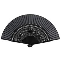 Ventilador dobrável Ventilador de mão chinês Silk Bone de 22 cm com alça de bambu