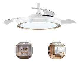 Ventilador Dourado Pás Retrátil Controle Remoto Led 3 Cores Estrutura Branco Pás Transparente Diâmetro 39.5 Cm Material Das Pás Acrílico