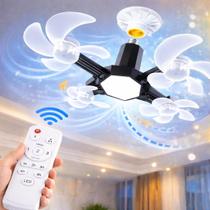 Ventilador Drone de Teto Lâmpada LED Bivolt Dobrável 60W Com Controle Remoto - Entrada E27 Com 4 Hél