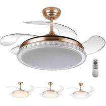 Ventilador Lampada de Teto Grande Pa Retratil Luminaria Led 3 em 1 Controle Quarto Casa Recepçao Moderno Silencioso