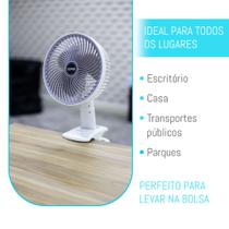 Ventilador Mesa Portátil Multifunção USB Recarregavel Silencioso 3 potencias com Clipe 3 Pás 4 Modos - SERP