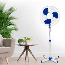 Ventilador Pedestal Coluna Ajustavel Branco E Azul 130Cm