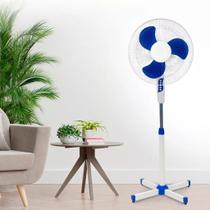 Ventilador Pedestal De Coluna Ajustavel Branco e Azul 130cm Exocell