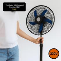 Ventilador Pedestal Premium 60W 220V Preto Alta Potência e Ajuste de Altura