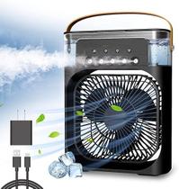 Ventilador Portátil de Mesa Mini Ar Condicionado Umidificador Climatizador Led Água e Gelo 3 Velocidades Led PRETO