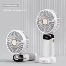 Ventilador Portátil Recarregável Display LED 5 Vel 1800mAh Branco