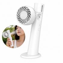 Ventilador portatil recarregavel usb branco spray agua nebulizador mao viagem camping duas velocidades compacto leve ref