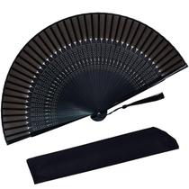 Ventilador portátil STHUAHE dobrável de seda de bambu preto para mulheres Ventilador portátil STHUAHE dobrável de seda de bambu preto para mulheres