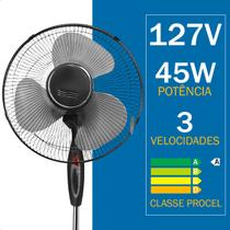 Ventilador Potente Coluna Pedestal Torre 127V 45W 3 Hélices Ajuste De Altura até 130 cm Verão