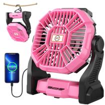 Ventilador recarregável TDLOL X23 rosa com luzes LED e gancho de 360 Ventilador recarregável TDLOL X23 rosa com luzes LED e gancho de 360