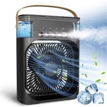 Ventilador Refrigerador De Ar Condicionado Umidificador Portátil Com Led Reservatório De Água - PRETO