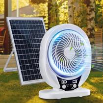 Ventilador Solar Portátil Recarregável Com Lâmpada LED E Portas USB Para Camping, Casa E Escritório