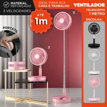 Ventilador Telescópio Portátil 1 Metro Dobrável, Recarregável USB, Silencioso e Ajustável