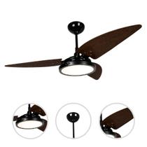 Ventilador Teto 150W Silencioso Preto 3 Pás Tabaco Ventex Maragogi Luminária Luz Led Sala Quarto Eco Ventilador Teto 150W Silencioso Preto 3 Pás Tabaco Ventex Maragogi Luminária Luz Led Sala Quarto Eco