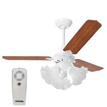Ventilador Teto 3 Lâmpadas Tulipa Loren Sid Branco Mogno + Controle Remoto